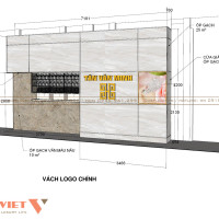 Vách trang trí chính của tiệm vàng Tân Vạn Minh thiết kế hiện đại 
